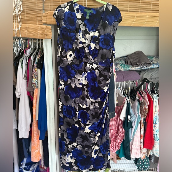 Lauren Ralph Lauren Blue V-Neck Sheath Dress for Weddings - Picture 3 of 8